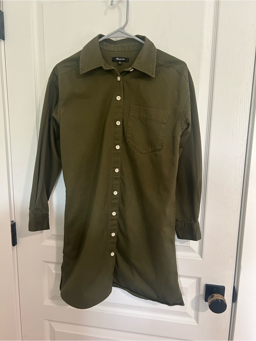 Madewell Olive Green Longline Button-Down Shirt Dress
